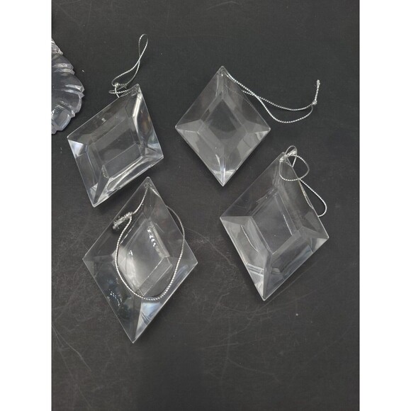 Lot of 8 Clear Acrylic Christmas Ornaments Diamond Silver Hanging Thread Variety - Picture 3 of 8